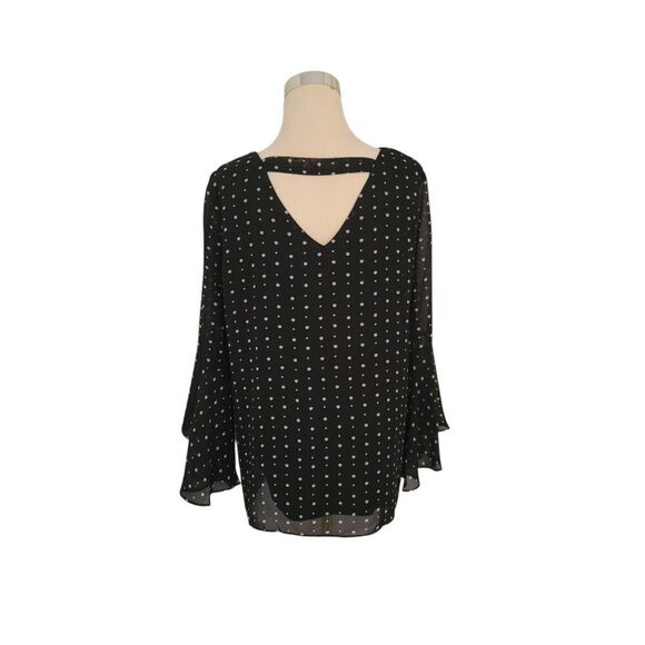 Zac & Rachel Black & White Polka Dot Bell Sleeve Top Size M - Picture 3 of 6
